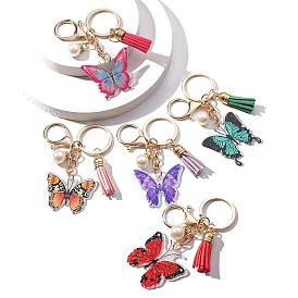 Acrylic Keychains, Bag Purse Decorations, with Imitation Pearl Beads, Butterfly