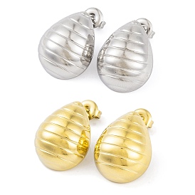 Ion Plating(IP) 304 Stainless Steel Stud Earrings for Women, Stripe Teardrop