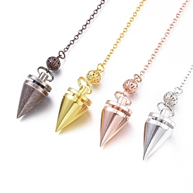 Brass Cone Dowsing Pendulums, with Lobster Claw Clasps, Cone