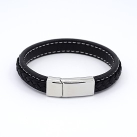 Bracelets unisexes de la moelle en cuir tressé de style décontracté, avec 304 fermoirs inox , 215x12x6mm