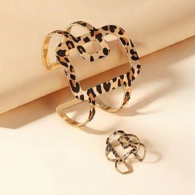 Прямоугольные браслеты-манжеты из сплава с леопардовым принтом и наборы колец-манжет