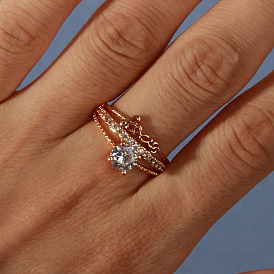 European and American Simple Fashion Letter Ring with Cute Diamond Inlay - Personalized Hand Jewelry for Women.
