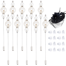 10pcs broches en laiton, avec du plastique ABS, des imitations de perles et de strass.