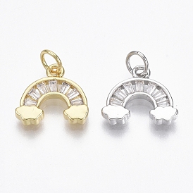 Brass Micro Pave Cubic Zirconia Charms, with Jump Ring, Nickel Free, Rainbow