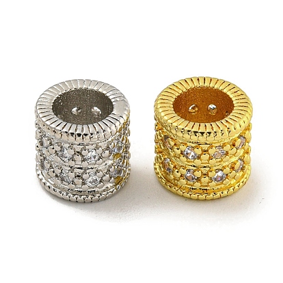 Реечное покрытие латунь микро паве прозрачный кубический цирконий европейские бусины, бусины с большим отверстием, долговечный, без свинца и без кадмия, cloumn