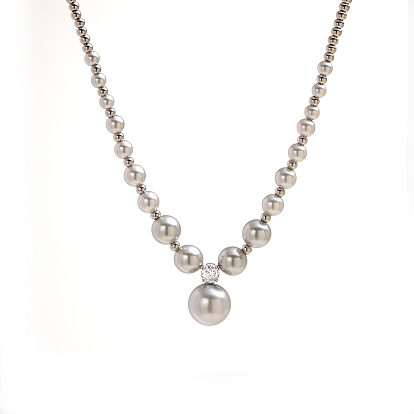 304 Круглые бусы из нержавеющей стали и жемчуга, расположенные по градуировке., с четким кубического циркония