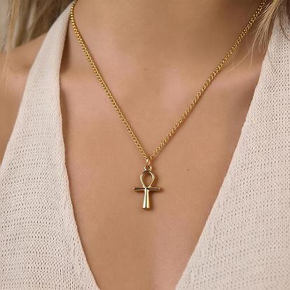 Religion 304 Stainless Steel Ancient Egyptian Ankh Cross Pendant Twisted Chain Necklaces