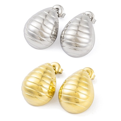 Ion Plating(IP) 304 Stainless Steel Stud Earrings for Women, Stripe Teardrop