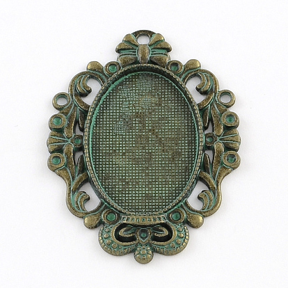 Zinc Alloy Flower Pendant Oval Tray Settings, Cadmium Free & Nickel Free & Lead Free, 48x35x2mm, Hole: 2mm, Tray: 30x20mm