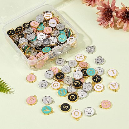 Golden Plated Alloy Enamel Charms, Enamelled Sequins, Cadmium Free & Lead Free, Flat Round with Alphabet, Letter A~Z