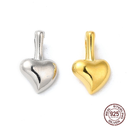 Rhodium Plated 925 Sterling Silver Pendants, Heart Charms, with S925 Stamp