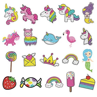 Unicorn/Mermaid/Food DIY Diamond Painting Sticker Kit, Including Resin Rhinestones Bag, Diamond Sticky Pen, Tray Plate and Glue Clay