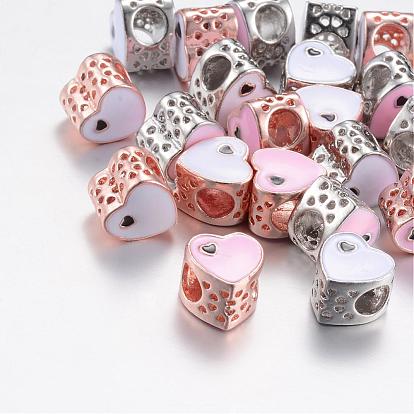 Alloy Enamel European Beads, Large Hole Beads, Hollow Heart
