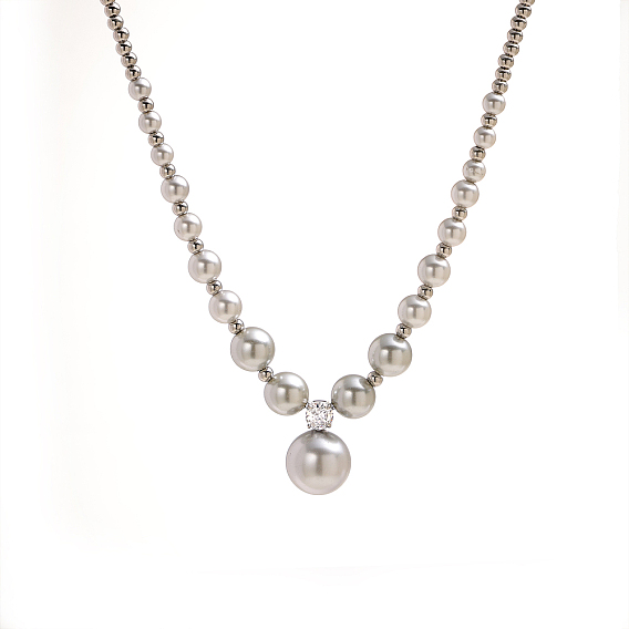 304 Круглые бусы из нержавеющей стали и жемчуга, расположенные по градуировке., с четким кубического циркония