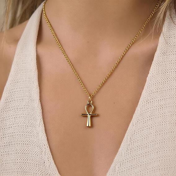 Religion 304 Stainless Steel Ancient Egyptian Ankh Cross Pendant Twisted Chain Necklaces