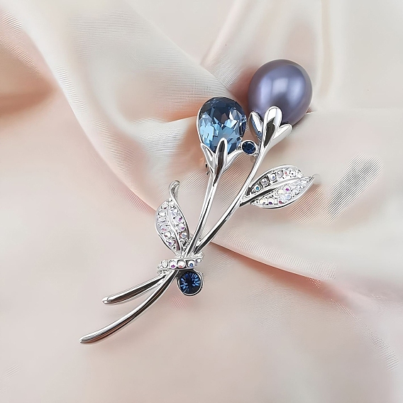 Броши со стразами из цветочного сплава для рюкзака, одежды, с имитацией жемчужина бисера