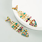 Bold Fishbone Earrings with Colorful Rhinestones for Women's Fashion and Party Look