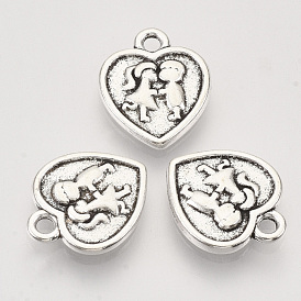Tibetan Style Alloy Pendants, Cadmium Free & Nickel Free & Lead Free, Heart with Boy & Girl, for Valentine's Day