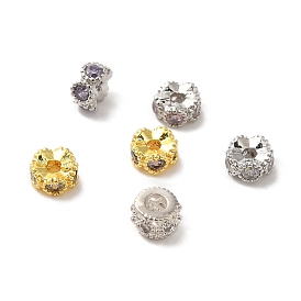 Brass Micro Pave Cubic Zirconia Beads, Long-Lasting Plated, Cadmium Free & Lead Free, Flat Round