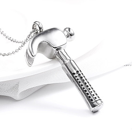 Hammer Urn Ashes Pendant Necklace, 316L Stainless Steel Memorial Jewelry for Men Women