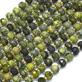 Бусы из натуральной желтой бирюзы (яшмы), с бисером, граненые, фонарь