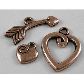 Сплавочные застежка тоггл тибетского стиля, без свинца и без кадмия, сердце