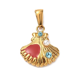 304 из нержавеющей стали горный хрусталь подвески, формы раковины, Эмаль стиле, с пластиковыми бусинами из искусственного жемчуга