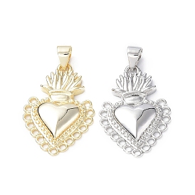 Eco-Friendly Rack Plating Brass Pendants, Long-Lasting Plated, Lead Free & Cadmium Free, with Jump Ring, Sacred Heart Charm
