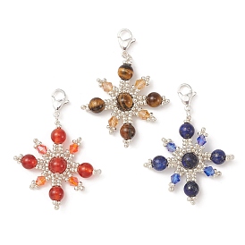 3Pcs 3 Style Glass Seed Beads & Gemstone Pendant Decoration, with 304 Stainless Steel Lobster Claw Clasps, Sun