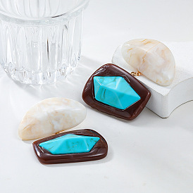 Серьги-гвоздики из смолы и вощеного шнура в богемном стиле, самородки, золотые