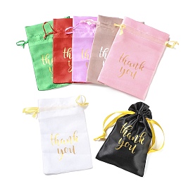 Organza Drawstring Bags, Candy Storage Bags, Rectangle with Word Thank You