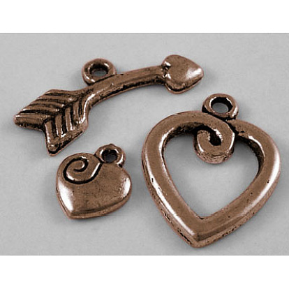 Сплавочные застежка тоггл тибетского стиля, без свинца и без кадмия, сердце