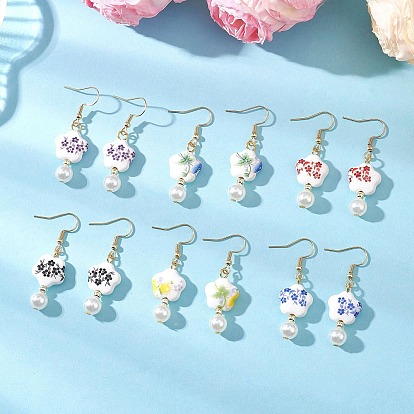 Круглые серьги-подвески в форме цветка из искусственного жемчуга и АБС-пластика, С 304 результатами из нержавеющей стали, золотые