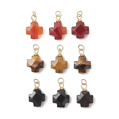Природные каменные смешанные подвески, граненые религиозные крестики-подвески с латунными соединительными кольцами, смешанные окрашенные и неокрашенные, золотые