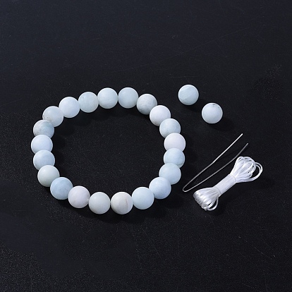 Natural Gemstone Round Beads Stretch Bracelets, Frosted, Packing Box