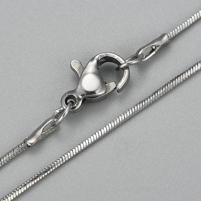 304 Stainless Steel Square Snake Chain Necklaces, with 201 Stainless Steel Ring, with Lobster Claw Clasps