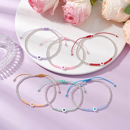 Латунные круглые бусины плетеные браслеты из бисера для женщин, сердце, с вощеным шнуром и акриловыми и стеклянными бусинами