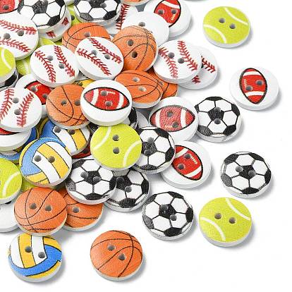 Кнопки дерева, 2-луночное, плоско-круглые, все виды спортивных мячей узор