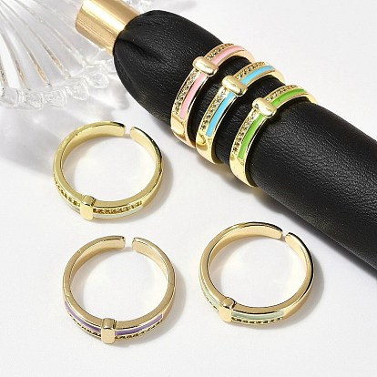 Кольца-манжеты из латуни с микропаве из прозрачного кубического циркония и эмалью для женщин, без кадмия, без никеля и без свинца, реальный 18 k позолоченный