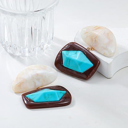 Серьги-гвоздики из смолы и вощеного шнура в богемном стиле, самородки, золотые