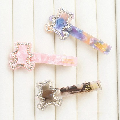 Bear Cellulose Acetate Claw Hair Clips, with Rhinestone, Hair Accessories for Women & Girls