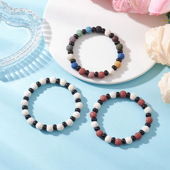 3шт. браслеты из натуральной лавы и кокосовой скорлупы с бусинами для женщин и мужчин, круглые