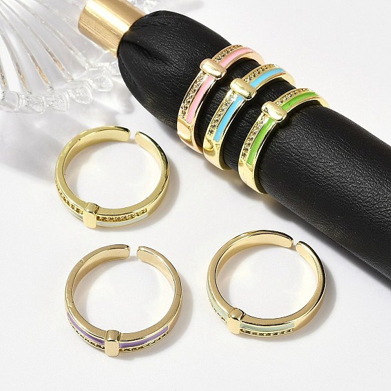 Кольца-манжеты из латуни с микропаве из прозрачного кубического циркония и эмалью для женщин, без кадмия, без никеля и без свинца, реальный 18 k позолоченный