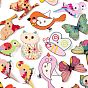 128Pcs 8 Style 2-Hole Wooden Buttons, Parrot & Bird & Butterfly & Dragonfly & Cat