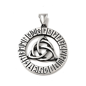 304 Stainless Steel Manual Polishing Pendants, Ring with Trinity Knot & Runes Charms