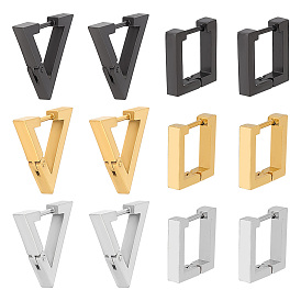 12шт 6 стильные серьги-кольца из нержавеющей стали для женщин, квадрат и треугольник