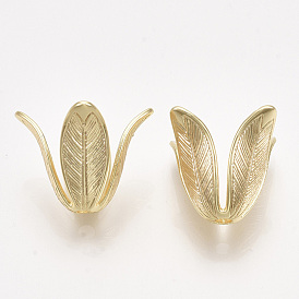 Brass Bead Caps, Real 18K Gold Plated, Nickel Free, 4-Petal, Flower
