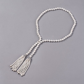 Electroplated Shell Beaded Tassel Necklaces, with Brass Micro Pave Cubic Zirconia Beads and Clasp, Round