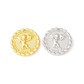 Alloy Pendents, Flat Round with Cupid/Cheru