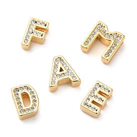 Brass Micro Pave Cubic Zirconia Beads, Real 18K Gold Plated, Letter